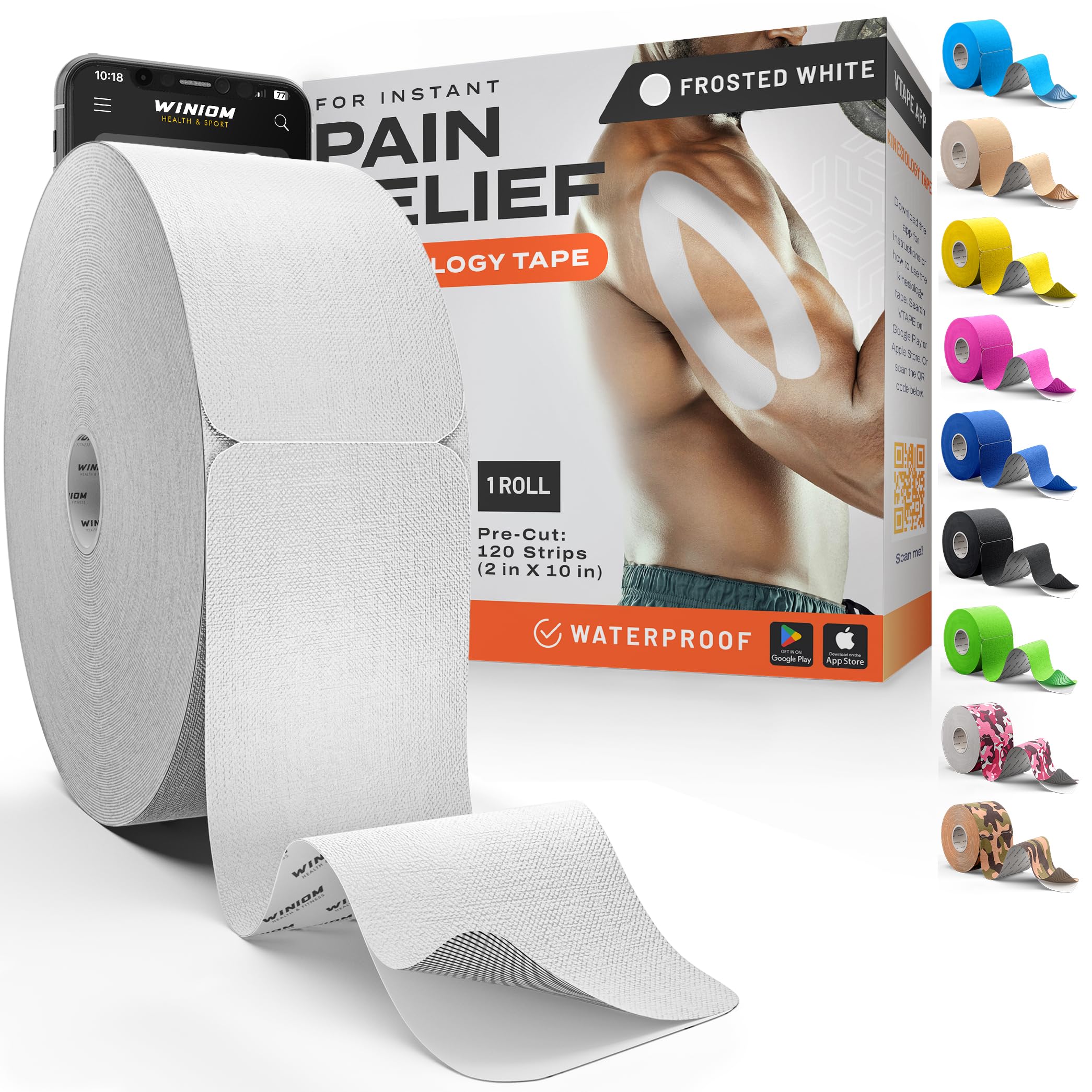 Precut Kinesiology Tape - Waterproof Athletic Tape Roll, 2"x100ft