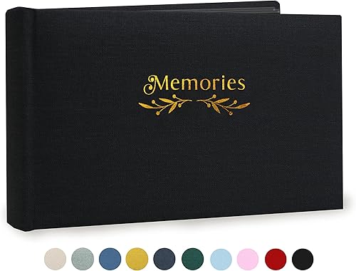 Holoary Álbum de fotos pequeño de 4 x 6 pulgadas, tapa dura de lino, capacidad para 50 fotos, encuadernado con libro tradicional de páginas negras,