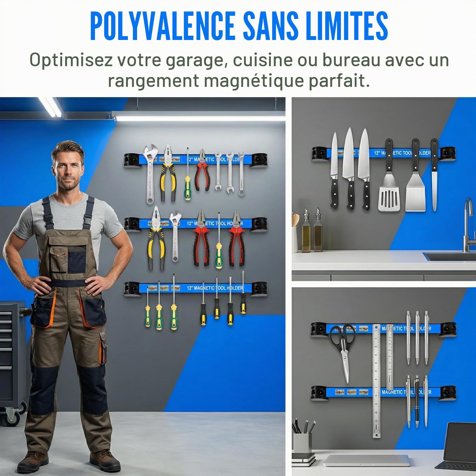 5 Pièces Barres Magnétiques pour Outils, 30CM Barrette Porte Outils Barre Aimantée Puissant Accroche Murale Outils Porte Outils Mural Magnetique pour Rangement Outillage Maison Garage