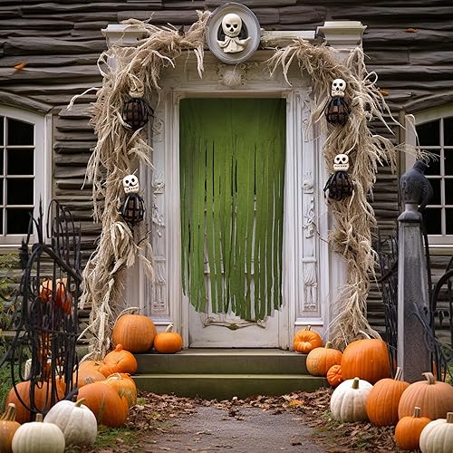 Vista 18 de Watayo 3 cortinas de Halloween para puerta, 65 x 39 pulgadas, decoración de cortina de puerta con estampados sangrientos, tela espeluznante