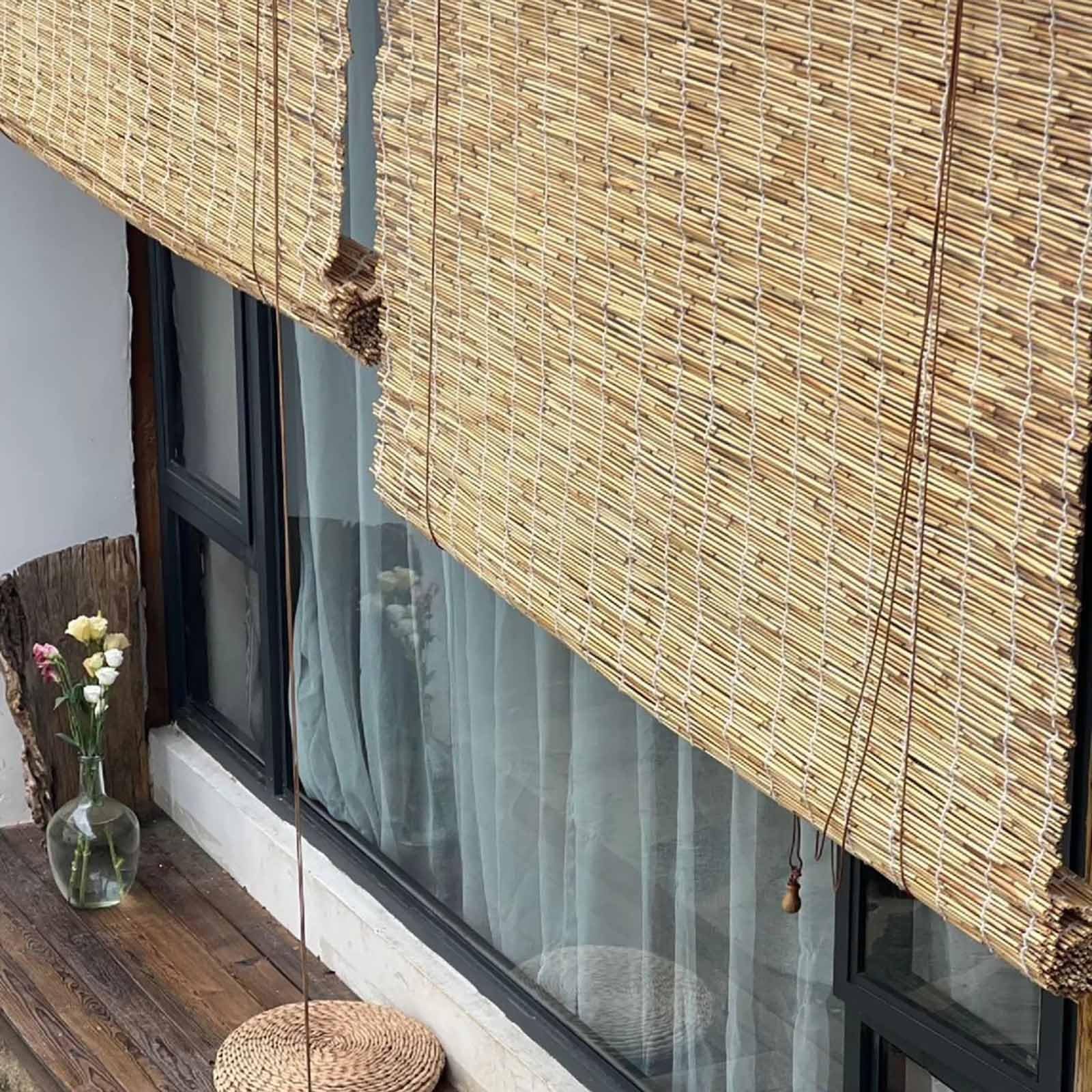 Estor Enrollable De Bambú Natural Para Exterior, Varios Tamaños (40-160cm), Marrón, Resistente Al Clima