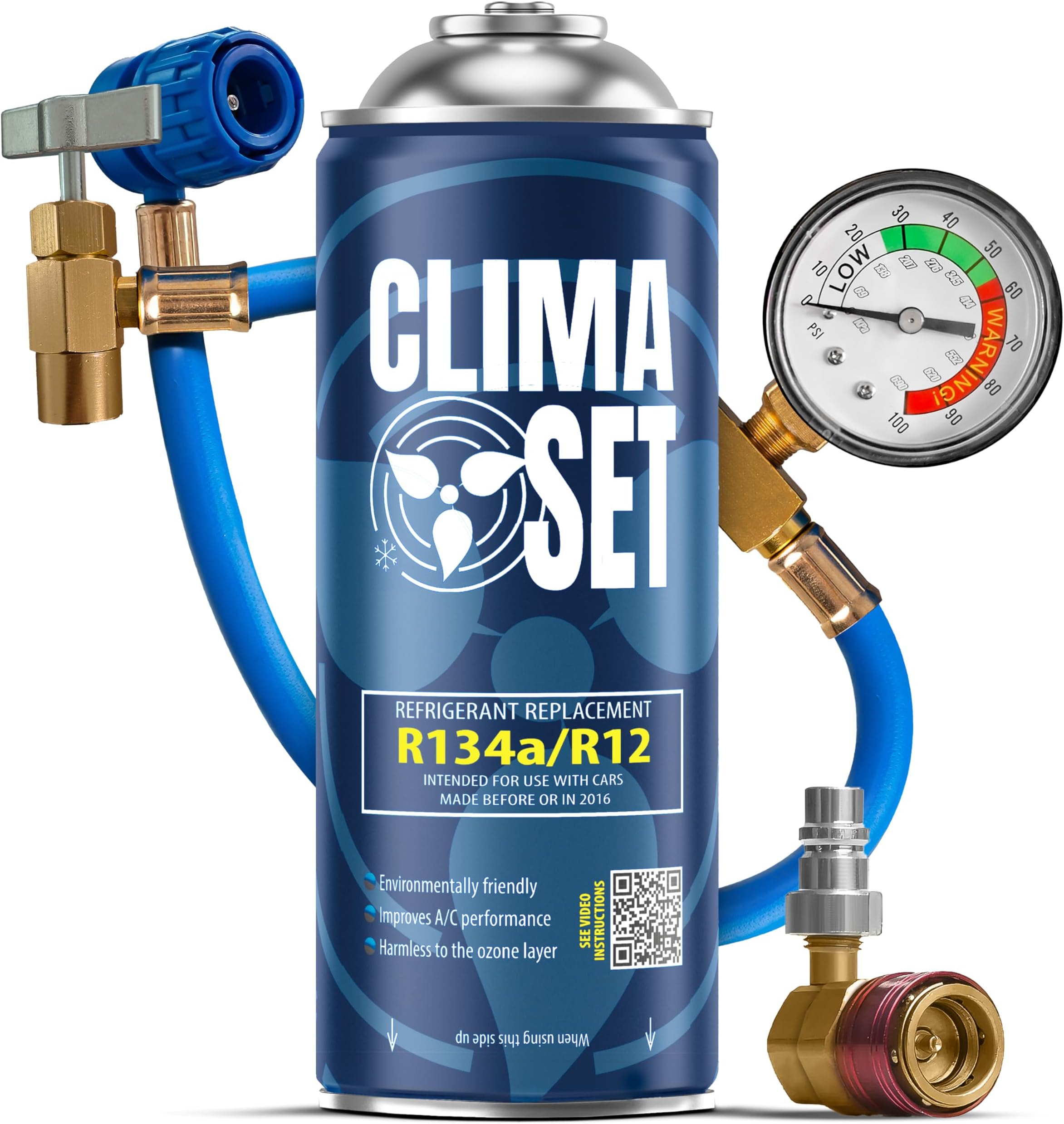 ClimaSet R134a Replacement Gas for Car Air Conditioner with Hose and Adapter – for Optimal Performance – Nature-Conscious – Non-Toxic – Corrosion-Resistant – 1694 g