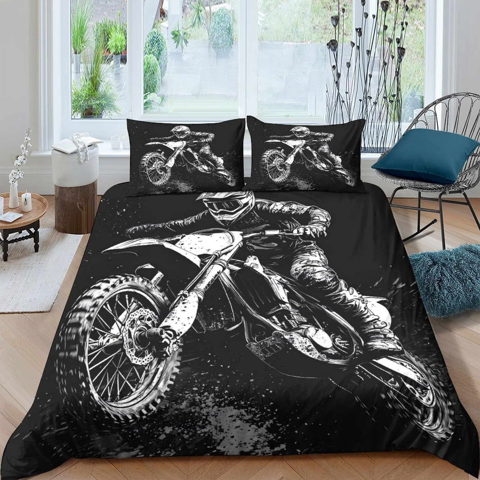 Ctjqhvkz Style-4 3D Printed Motocross Rider Fitted Sheet Microfiber Soft Black Bed Cover For Bedroom Decor Dorm Protection Single（135X200cm）