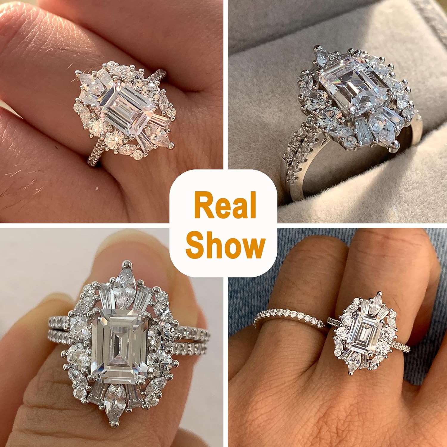 Vintage Emerald Cut Wedding Ring Set for Her Engagement Rings for Women 925 Sterling Silver Cubic Zirconia Cz Promise Anniversary Band Size 5-10 - Image 2