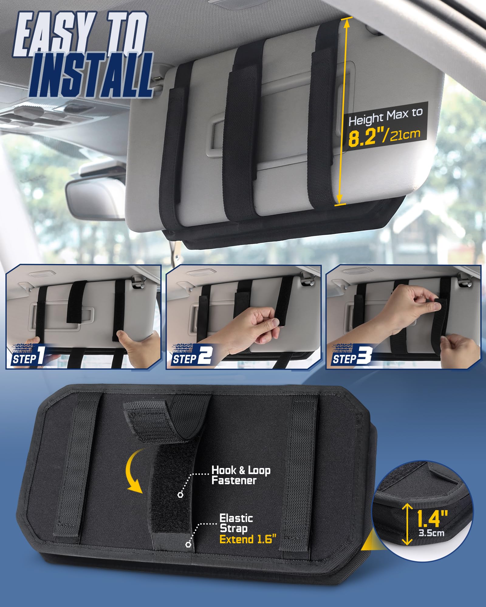 WYNEX Organisateur Pare-Soleil Voiture Tactique - Pochette Rangement Visière Avec Porte-Carte