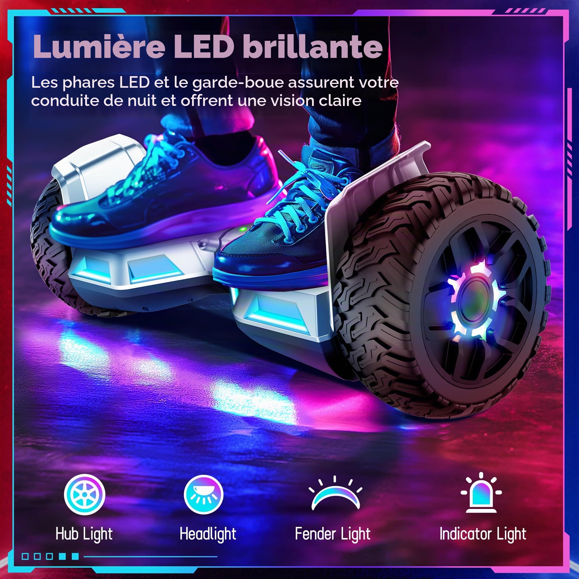 8.5 Pouces Hoverboard tout terrain avec lumières LED, Hoverboard tout terrain auto-équilibrant avec Bluetooth pour enfants