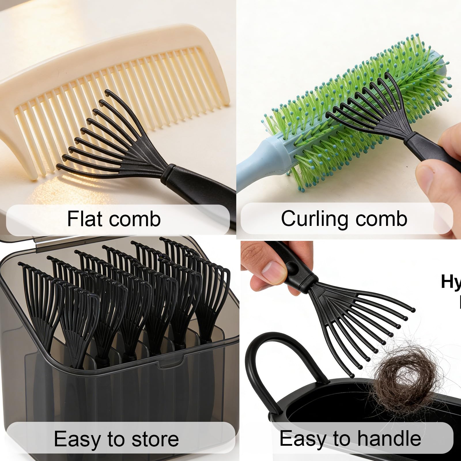 Paquete de 10 herramientas de limpieza de peines, cepillo removedor de pelo con mango para limpieza profunda, cepillo de cuero cabelludo y rastrillo limpiador de peines para el cabello, accesorios de — view 3