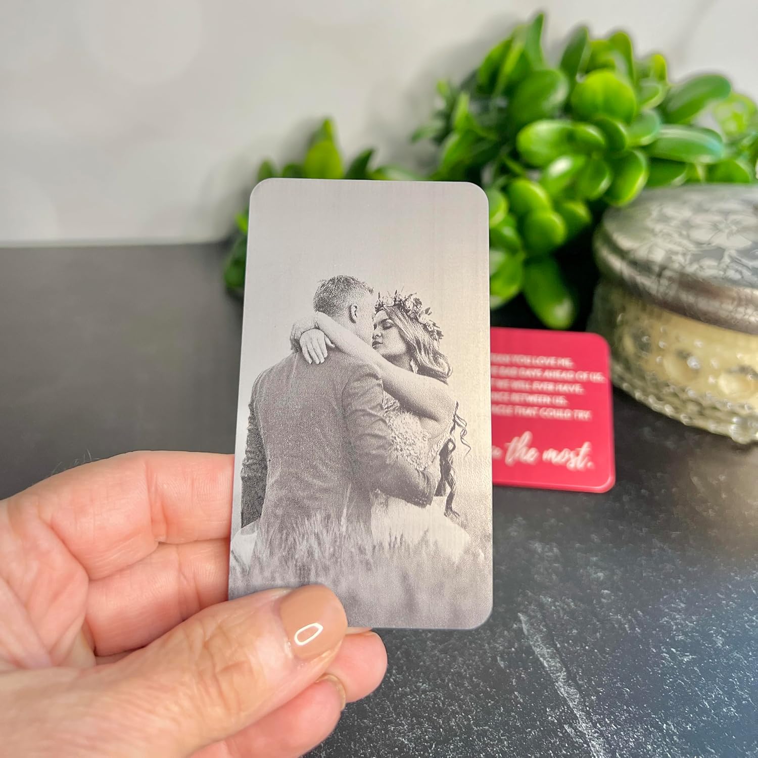 Love You Most Metal Wallet Card; Engraved Photo Wallet Insert for Boyfriend, Husband