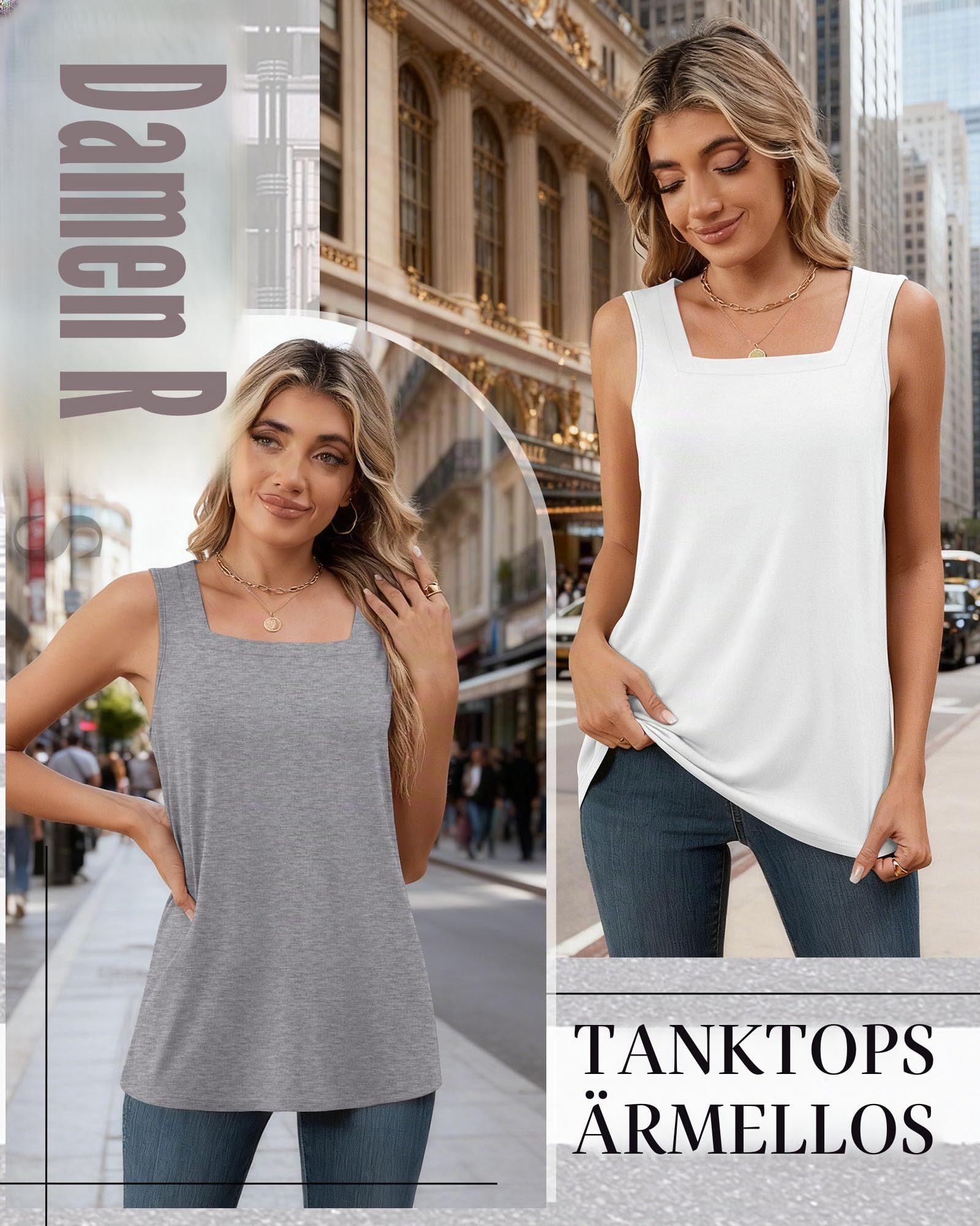 3er Pack Damen Tanktops für Den Sommer Lässige Ärmellose Shirts in Lockerer Passform mit Eckigem Ausschnitt