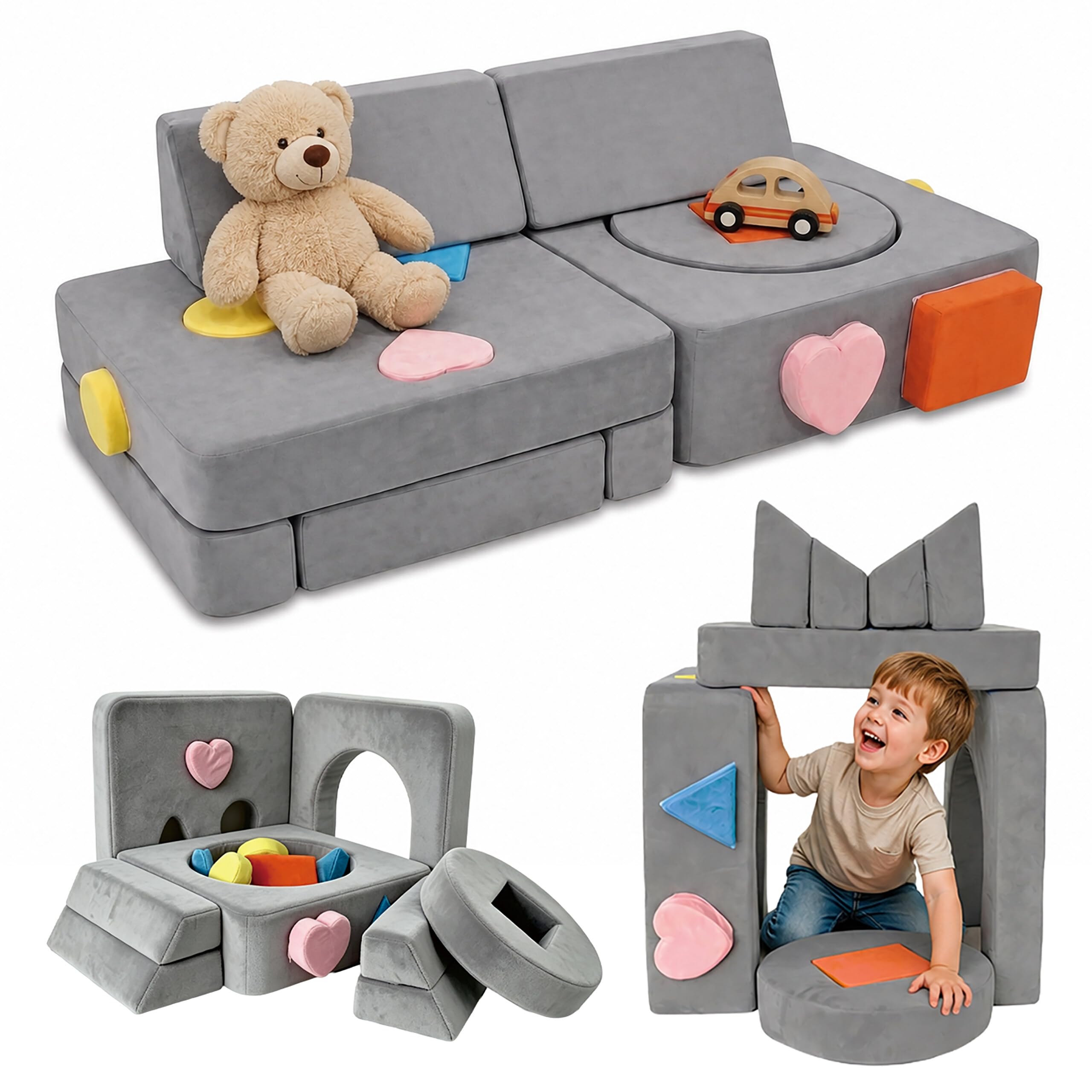 Relaxdays modułowa sofa do zabawy dla dzieci, 18 el., miękkie klocki, szara
