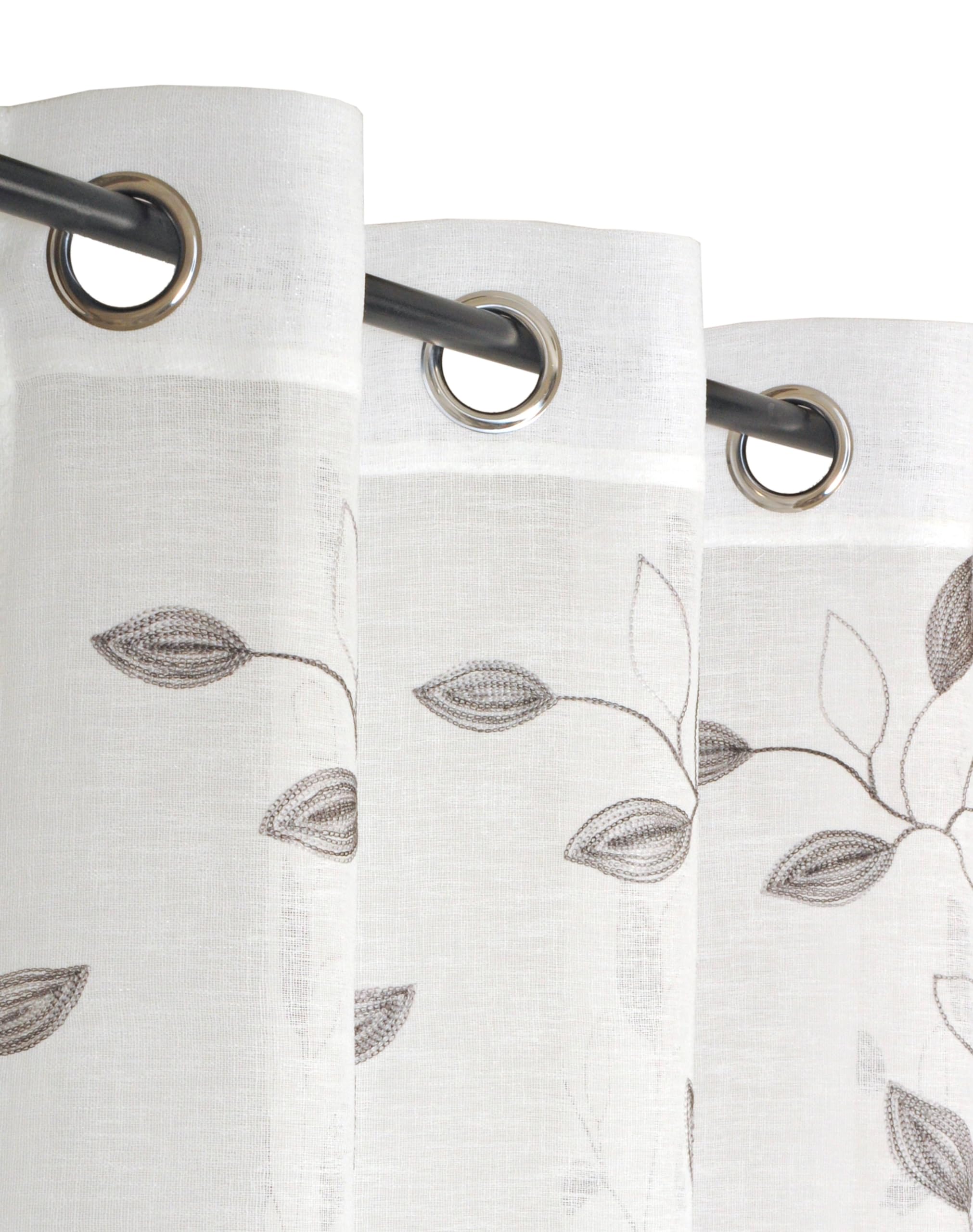 Atout Ciel Embroidered Foliage Net Curtain with Eyelets 140 x 240 cm Ready to Hang White