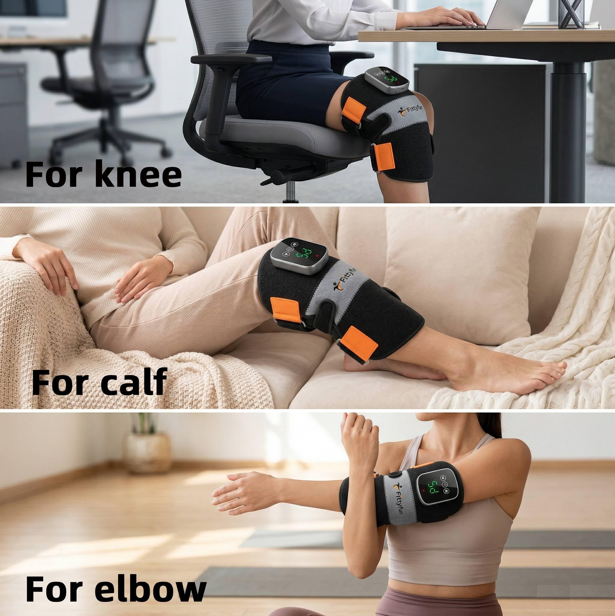 Rodillera de terapia de luz roja con calor y vibración, masajeador inalámbrico de 60 LED infrarrojo cercano con longitudes de onda dobles de 660 nm y 850 nm, envoltura de rodilla recargable