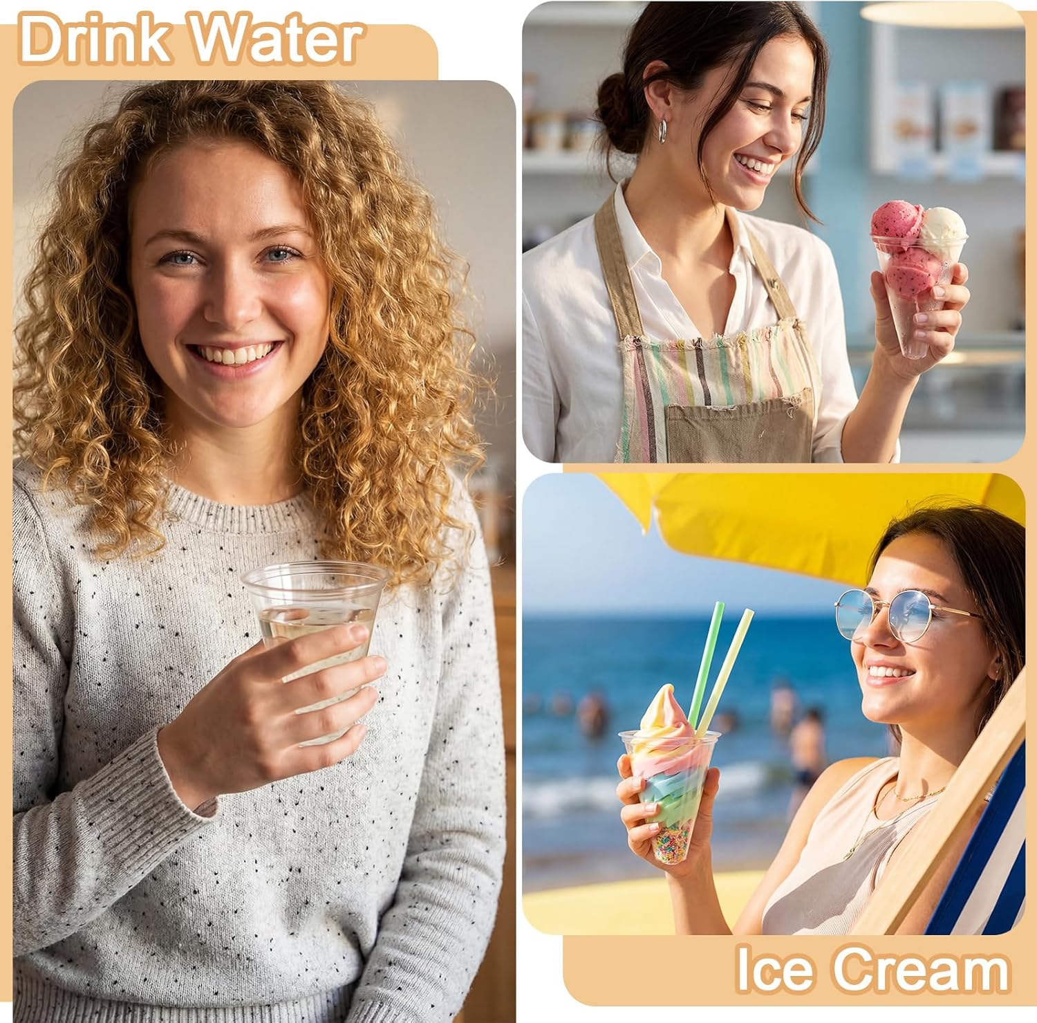 Roshtia 300 Pcs 4 oz Plastic Snow Cone Cups and Straw Spoon with Cups Dispenser Pull Type Wall Mount Cup Holder Thicken Disposable Plastic Cup for Restaurants, Home, and Office, and Shaved Ice (Clear)