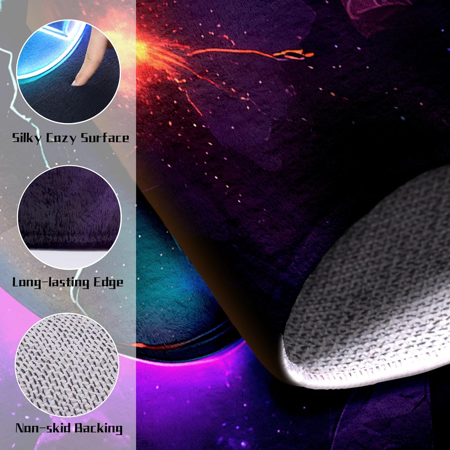 5x7 ft Neon Gaming Area Rug for Boys Room, Colorful Game Controller Carpet for Gamer Room Decor, Low Pile Non-Slip Video Game Rug for Teens Playroom or Game Zone - 03