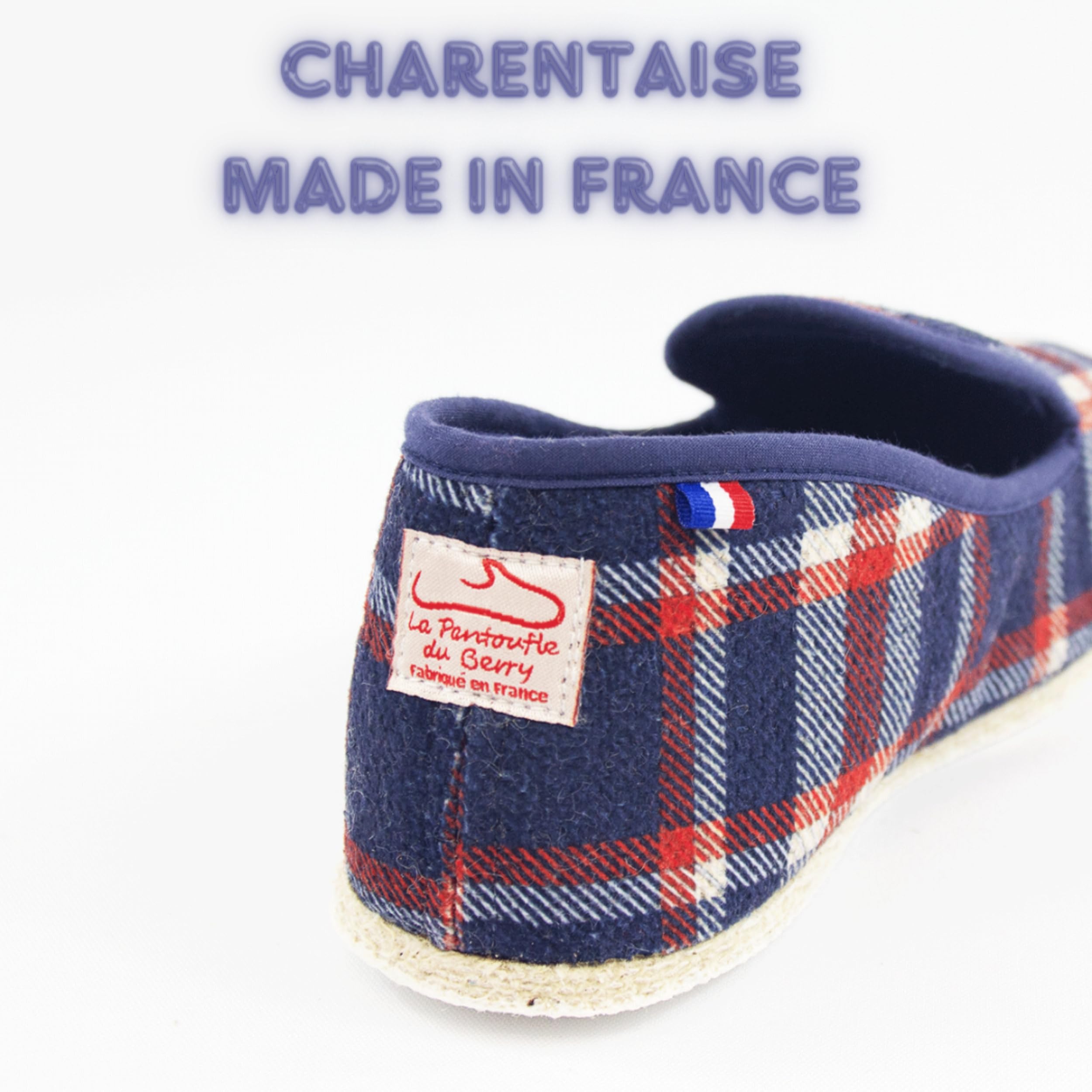 Charentaises Été Mixte Made in France Taille 36 au 53 - Charentaise Confortable légère Intérieur/Extérieur, Semelle Antidérapante Feutre, - Chaussons chauds - Coton/Laine, Charentaise Bleu/Rouge/Blanc