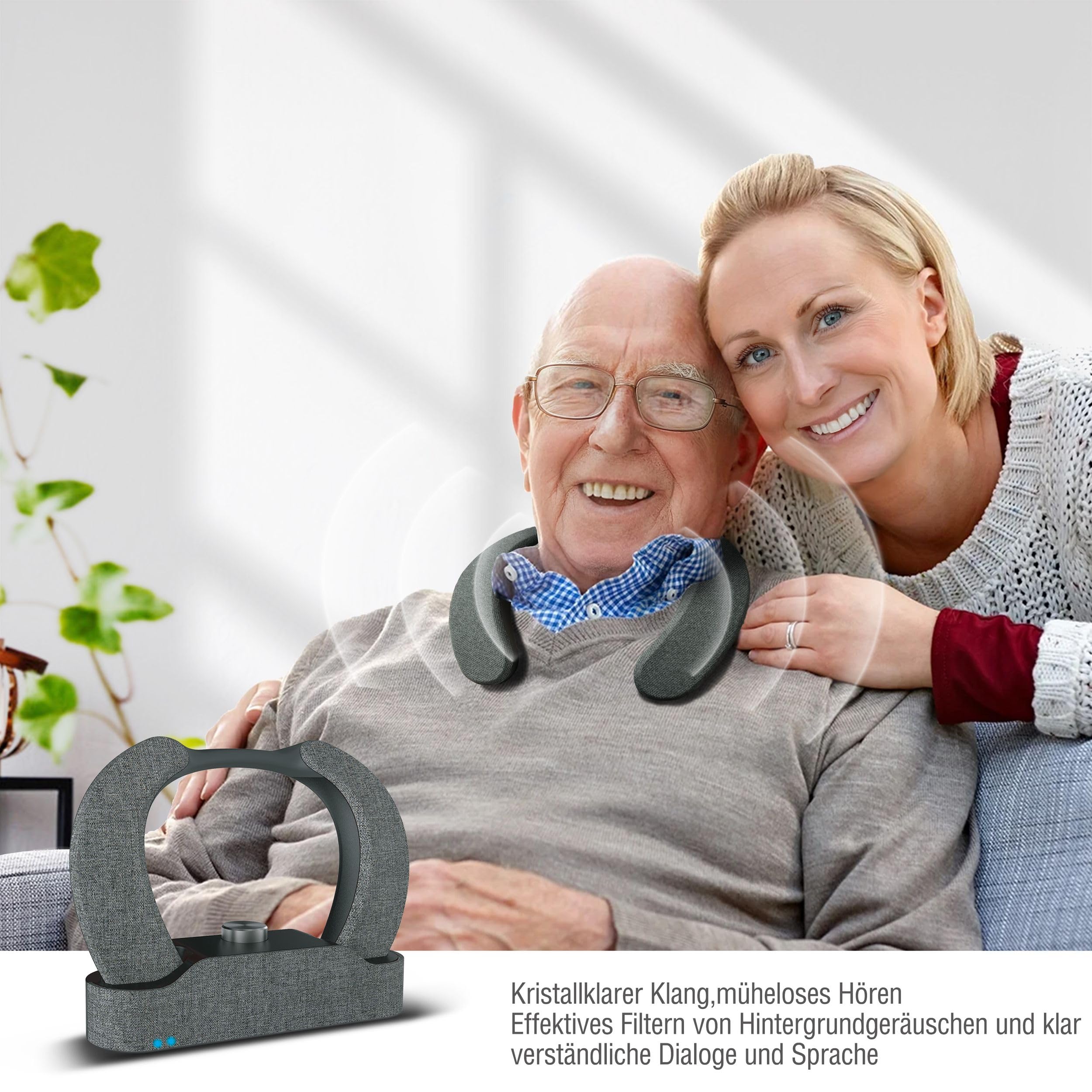 LEICKE Edgar Duo TV-Lautsprecher - Tragbarer Kabelloser Nackenkopfhörer mit hörverstärker für Senioren Schwerhörige -Bluetooth 5.3, HDMI, Aux & Optik-Eingang Fernseher Sprachverstärker-Generation 2