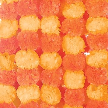 AVADOR Set of 5 Artificial Flower Garland Strings for Special Occasions | Home Puja | Home Decor | Diwali Decor | House Warmings | Indian Wedding Celebration Mango Yellow and Orange D 20
