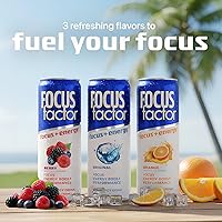 Vista 6 de Bebida energética Focus Factor - 12 latas de 355ml (sabor ponche de frutas) - con Focus + Energía - Ligeramente carbonatada, sin azúcar, bajas