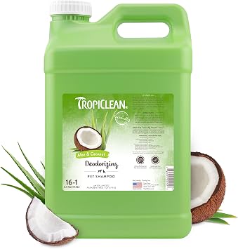 TropiClean Deodorizing Dog Shampoo for Smelly Dogs, Professional Dog Shampoo, Powerful Odor Control, Puppy Safe, Aloe & Coconut Scent, 2.5 Gallon