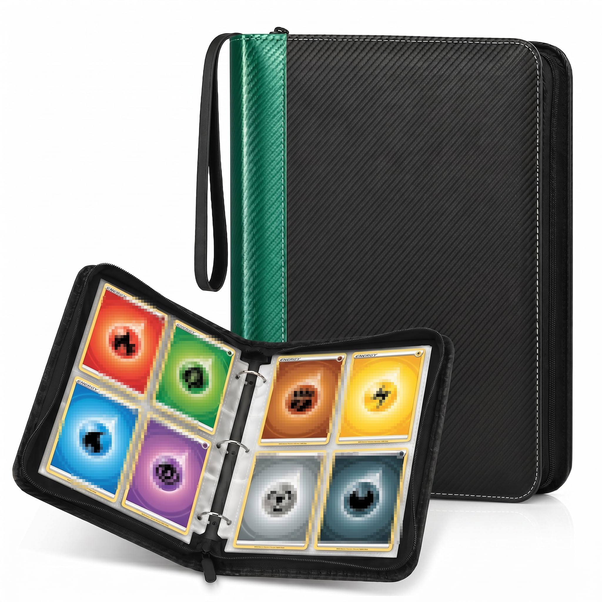KORVORIA 4 Pocket Card Binder, 440 Trading Card Album for Standard Cards, Card Collection Folder Compatible with TCG, Basketball Sports Cards, Game Cards, Green