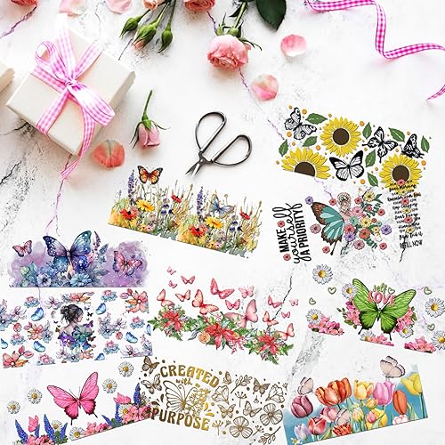 Miniatura 3 de Envolturas de vasos UV DTF de transferencia para vasos de vidrio de 16 onzas, 10 hojas de transferencia de vasos, calcomanías de transferencia para