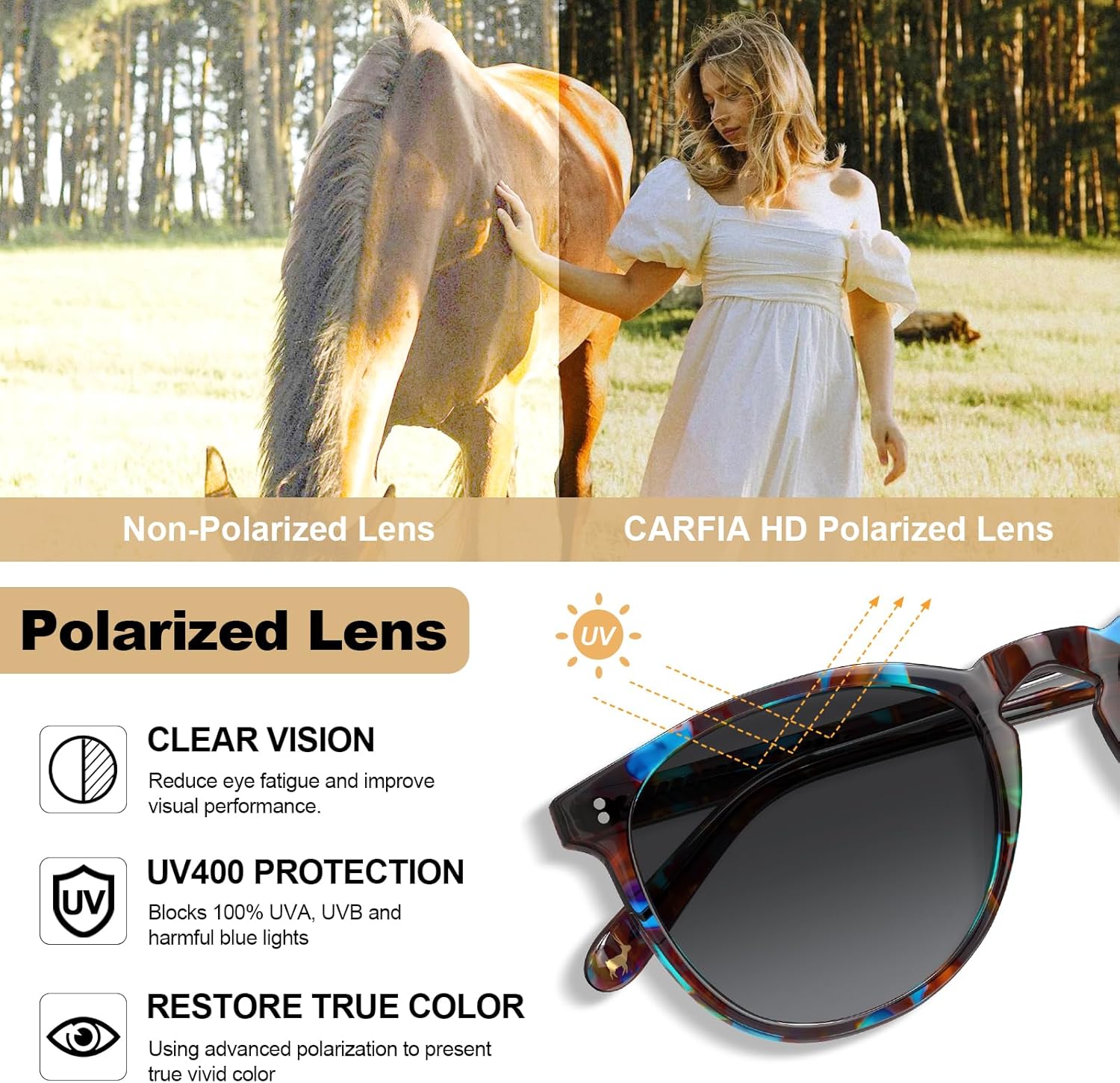 CARFIA Acetate Polarized Sunglasses for Women Trendy Retro Sunnies - Image 4