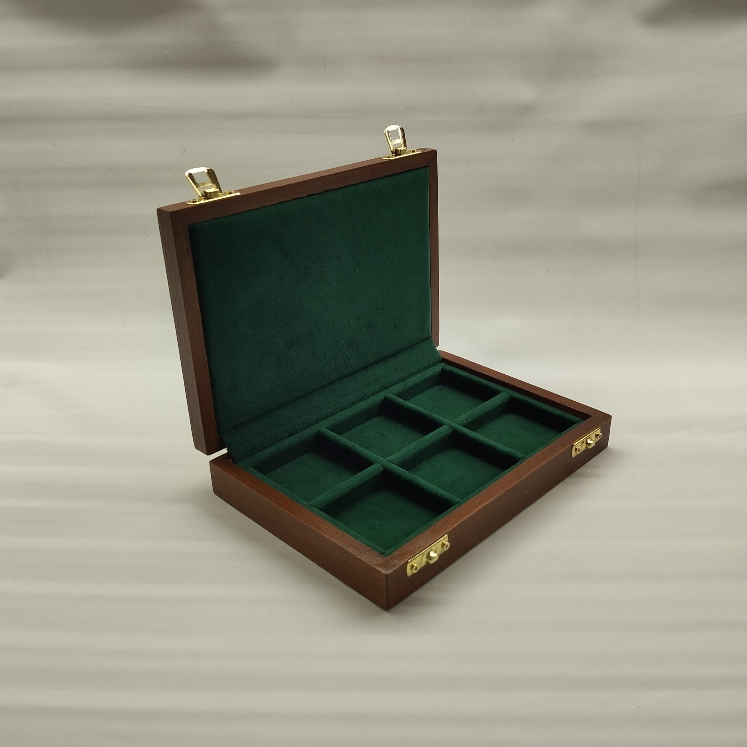 Cofanetto per monete da collezione 6 caselle 50x50 mm in legno e velluto, numismatica artigianale Made in Italy - Coins&More