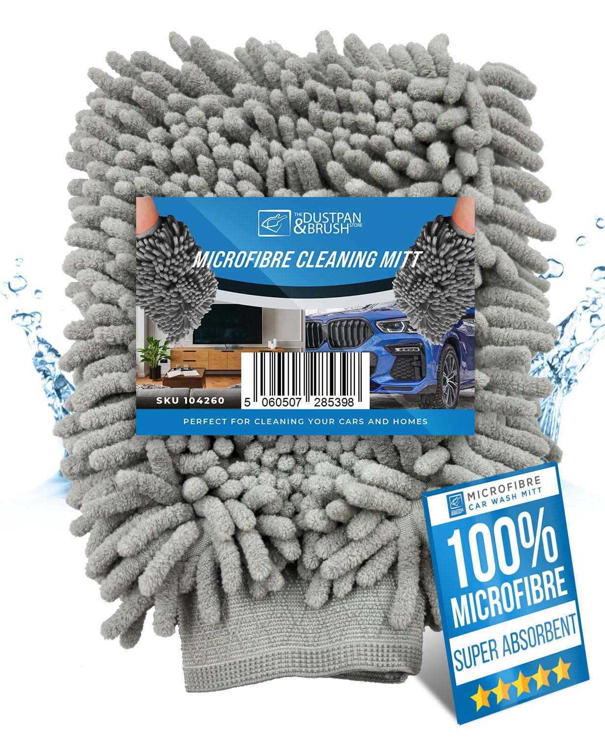 Microfibre Cloth Car Wash Mitt Glove – Double Sided Wash Mitt for Car Washing - 100% Lint-Free, Super Absorbent Cleaning – Ideal for Cleaning Vehicle and Motorcycles