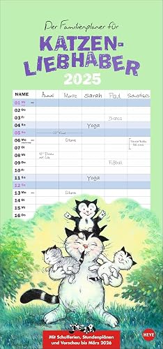 Jacob Familienplaner für Katzenliebhaber 2025: Terminkalender für Katzenliebhaber. Praktischer Familienkalender mit 5 Spalten. Liebvoll illustrierter Wandplaner für Familien. (Familienplaner Heye)