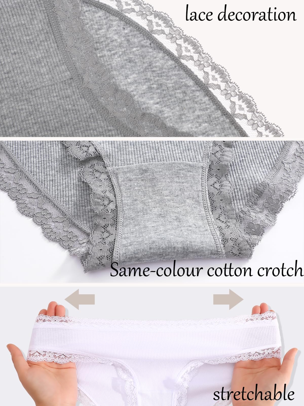 ALL OF SHE Mutande Donna Cotone – Slip Donna Cotone Morbido con Pizzo, Biancheria Intima Comoda e Traspirante, Confezione da 5 Slip, Taglie S-2XL