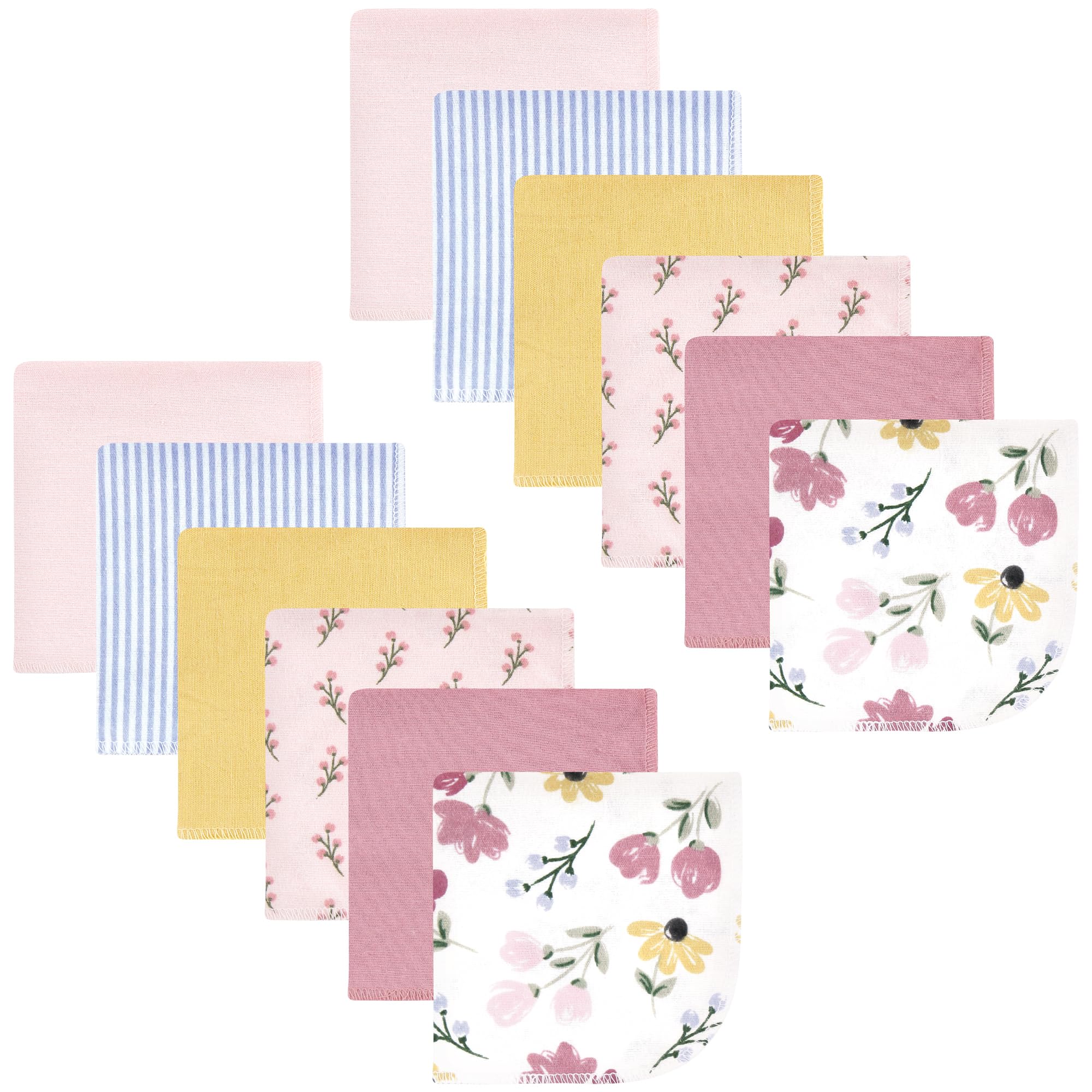 Hudson Baby Unisex Baby Flannel Cotton Poly Washcloths, Soft Painted Floral 12 Pack, One Size