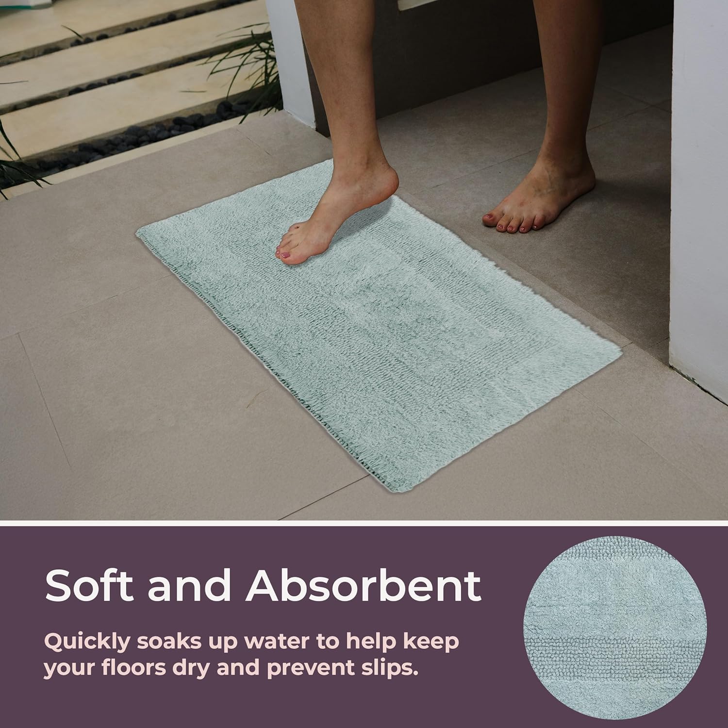 Cotton Bath Mat Set- 2 Piece 100 Percent Cotton Mats- Reversible, Soft, Absorbent and Machine Washable Bathroom Rugs By Lavish Home (Seafoam)