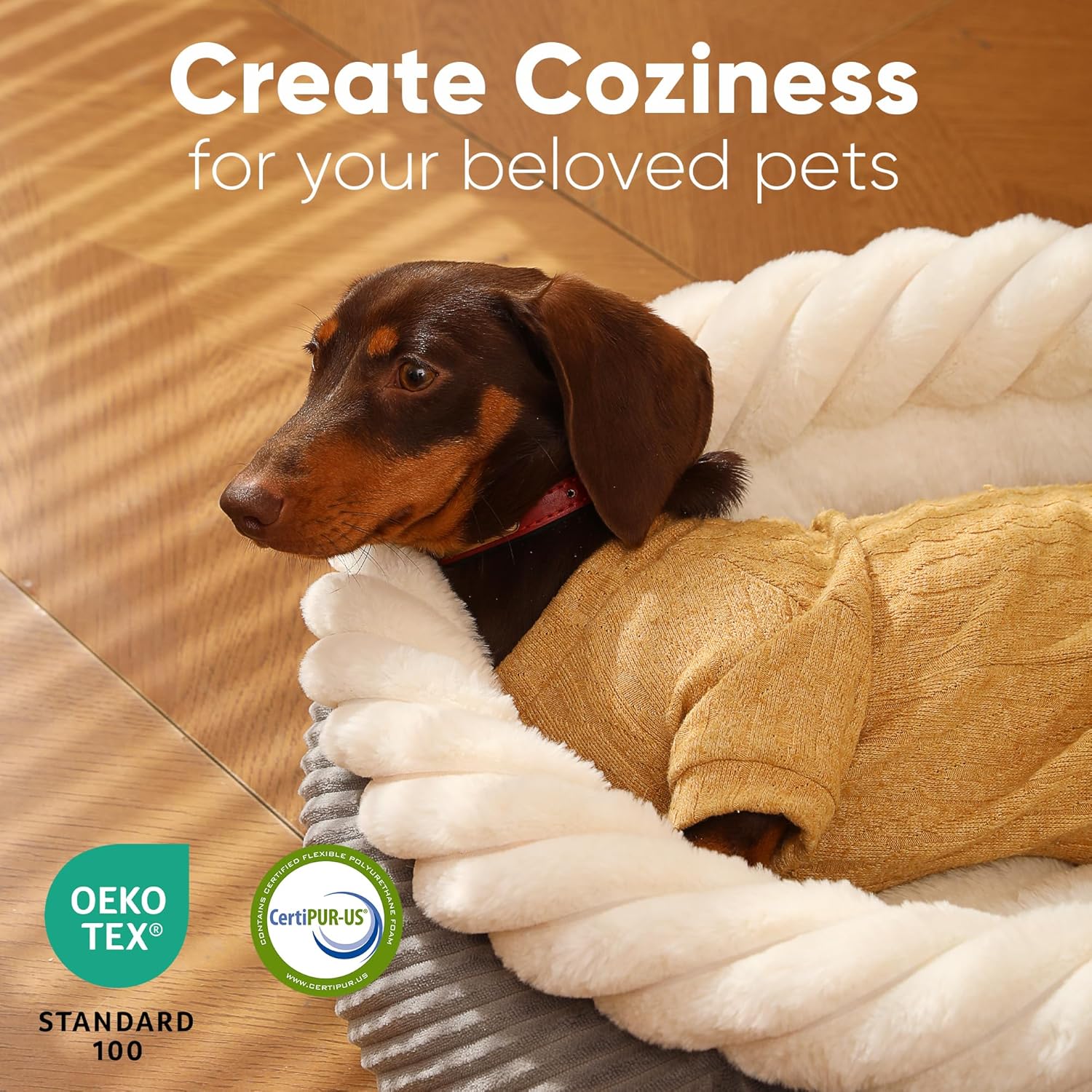 FUKUMARU Dog Bed, Calming Donut Dog Beds, Plush Faux Fur&Corduroy Cat Beds, Cute Round Washable Pet Bed for Large Cats and Small Dogs, Cat Cave with Anti-Slip Bottom, 25inch, Grey