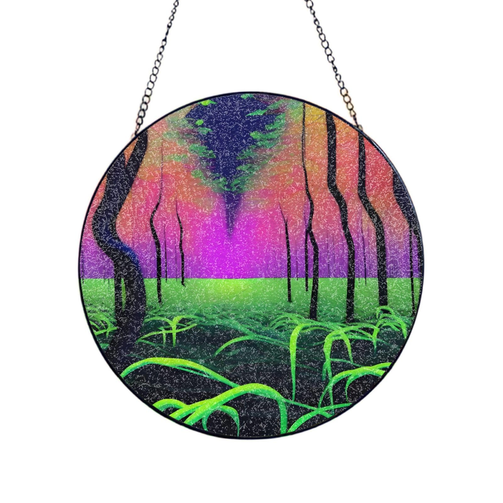 Phayah Fluorescent Forest Print Glass Window Hanging Sun Catchers Suncatcher Decor For Birthday For Home Garden Porch 10in（25cm）