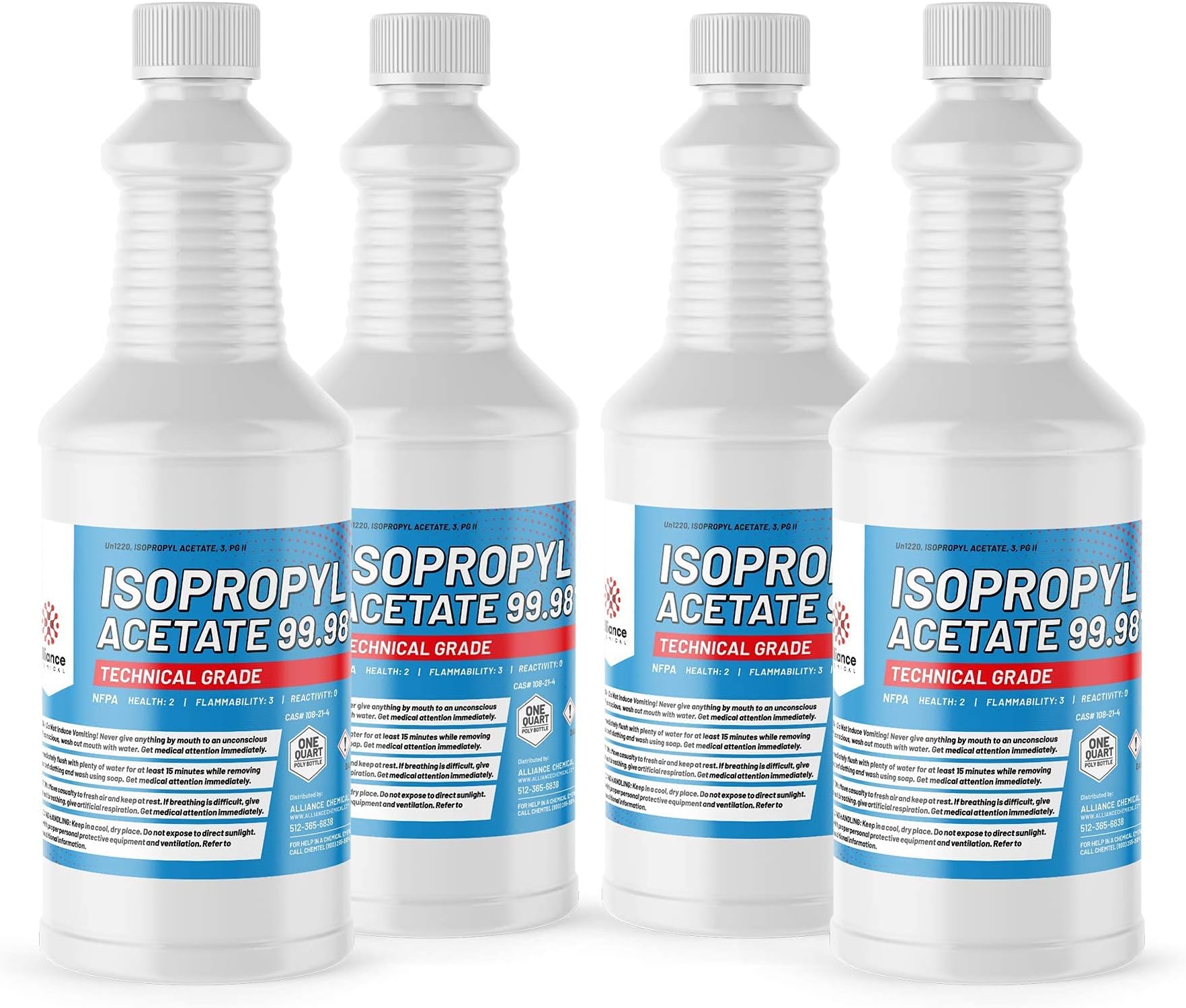 Isopropyl Acetate 99.98% - 1 Gallon - (4) 32 FL Oz Bottles - Solvent for Cellulose, Plastics, Oils and Fats, and in Printing Inks and Perfume. Made in America - Alliance Chemical