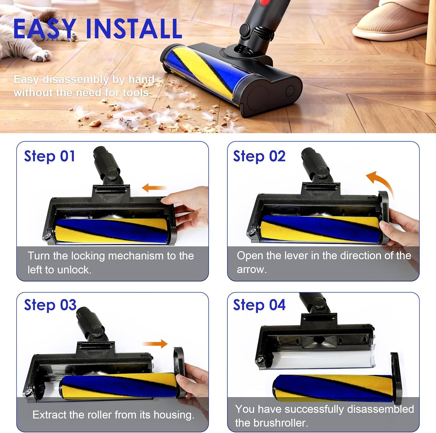 Upgrade High Torque Replacement Head Compatible with Dyson V7/V8/V10/V11/V15 Models Cordless Vacuum Cleaners, Replacement Vacuum Head with Anti-Tangle and Adjustable Suction