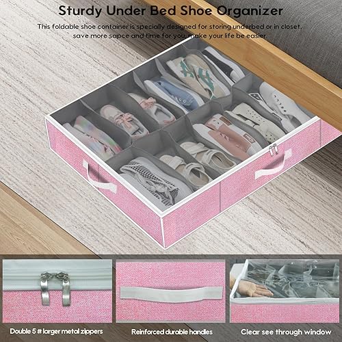 Miniatura 4 de Onlyeasy Caja organizadora de zapatos grande debajo de la cama, juego de 2, se adapta de 16 a 32 pares de zapatos, solución de almacenamiento de