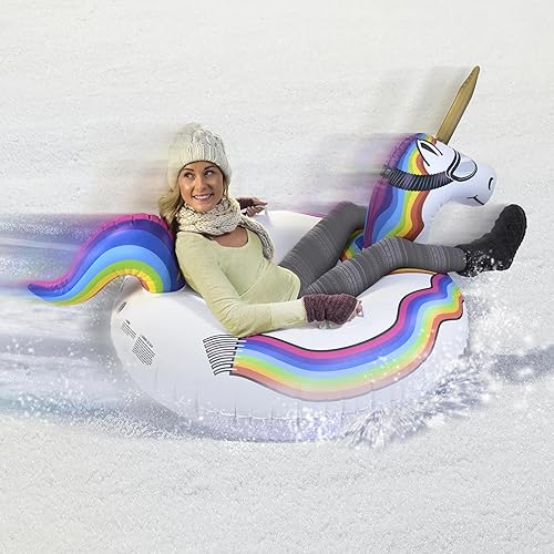 Miniatura 14 de GoFloats Tubos de nieve de invierno – Elige entre unicornio, Frozen de Disney, dragón de hielo, oso polar, pingüino, flamenco, trineo inflable