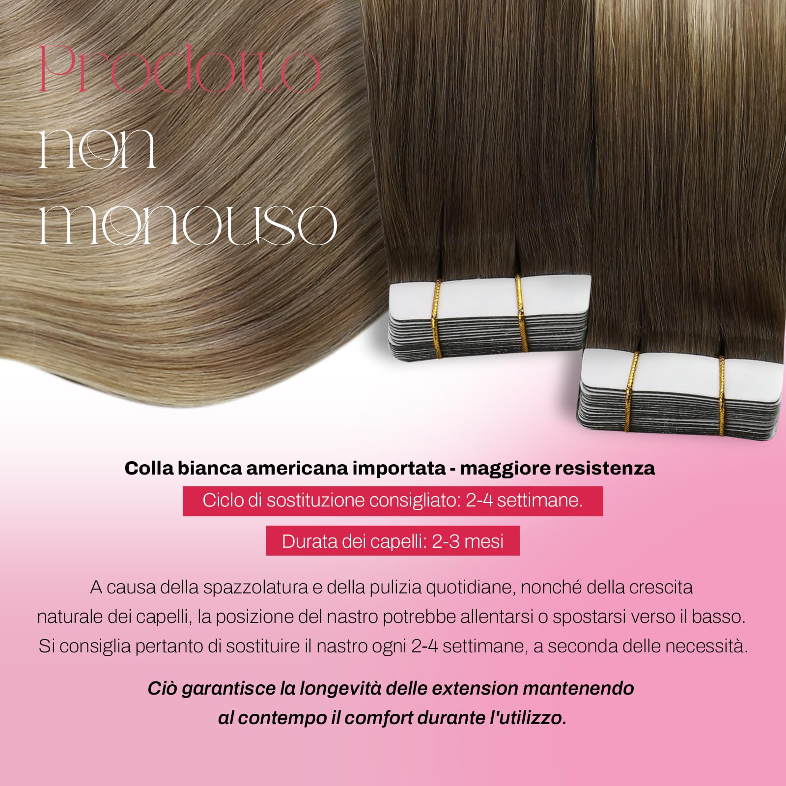 Moresoo Extension Adesive 40 e 45 cm #3/8/22 Capelli Veri Bundle
