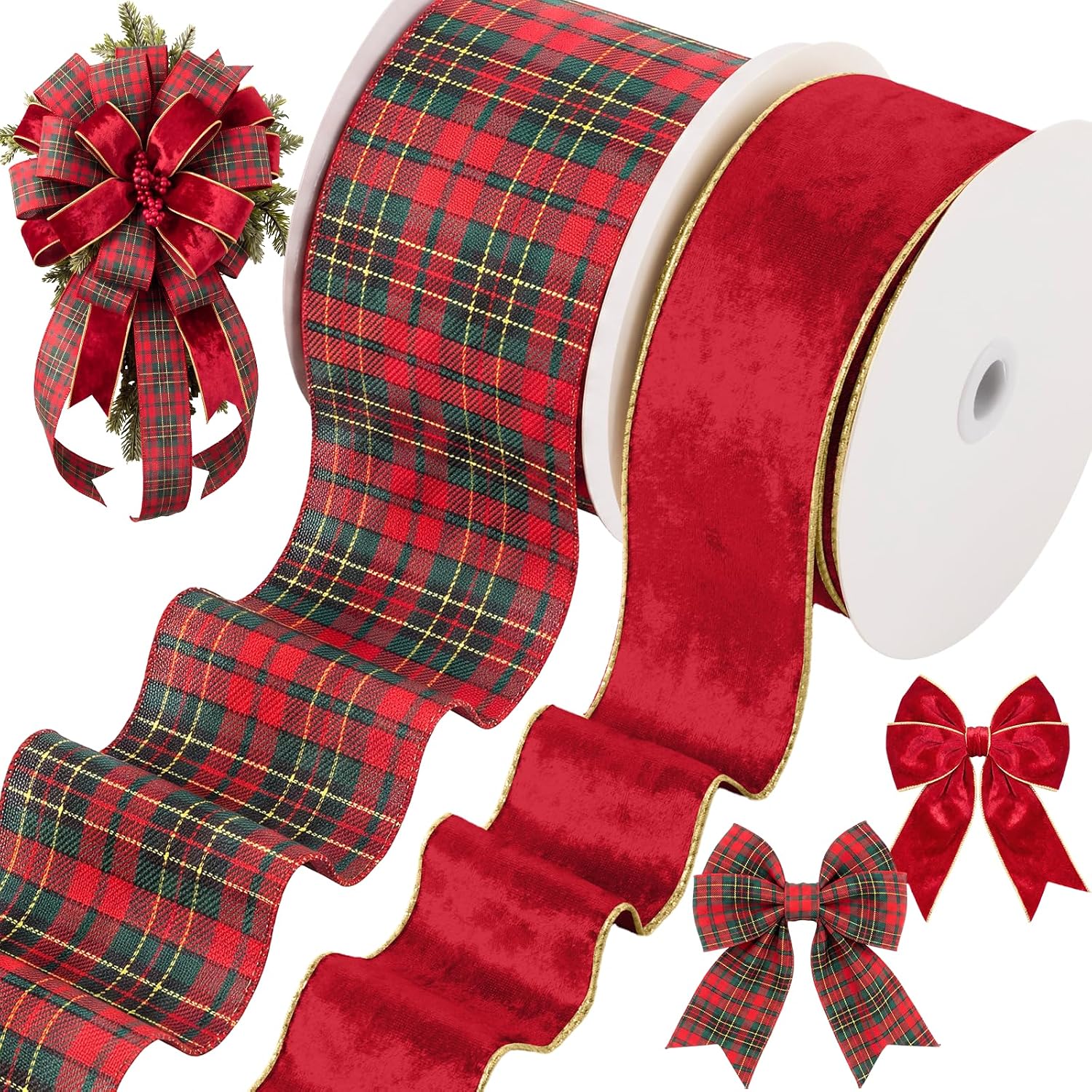 Dilunave 2 Rolls Christmas Wired Ribbon, 4 Inch 2.5 Inch 30Yards, Navyblue