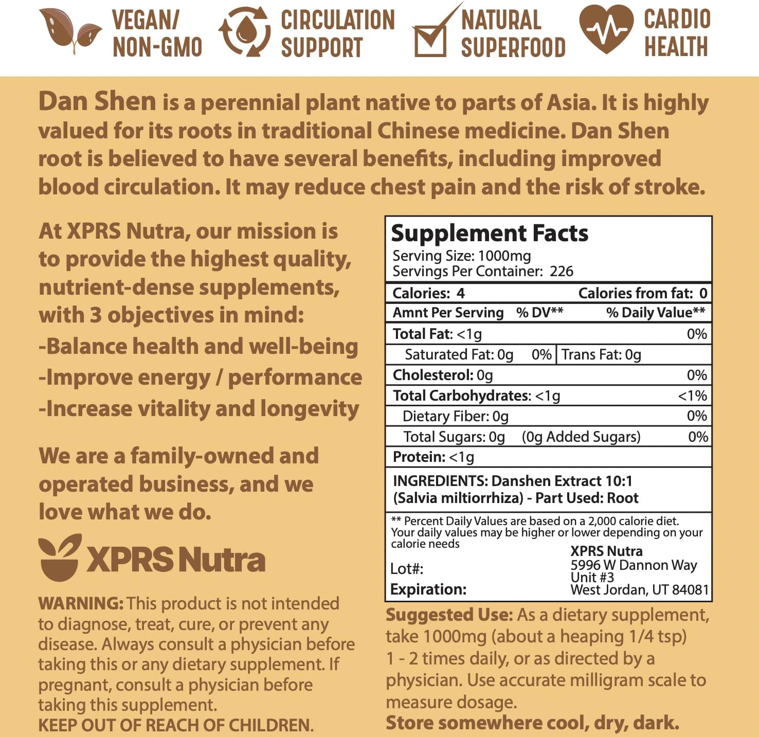 XPRS Nutra Dan Shen Root Extract Powder 10:1- Premium Dan Shen (Red Sage) Concentrated Powder - Vegan Friendly Danshen (8 oz) - Image 7