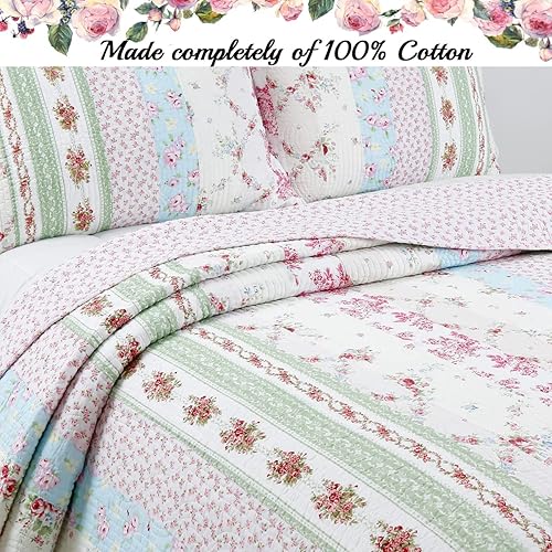 Miniatura 2 de Cozy Line Home Fashions - Juego de colcha reversible de algodón con estampado de flores