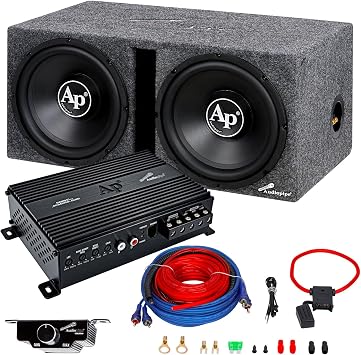 Audiopipe Super Bass Combo Package APSB-1250CLV, 12" Subwoofer & Micro Class D Amplifier Combo with Complete Installation Kit, Powerful Car Bass Upgrade