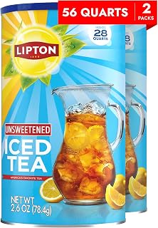 Lipton Unsweetened Lemon Iced Tea Mix, Black Tea Powder, Makes 56 Quarts, Pack of 2 - Zero Calorie Refreshment
