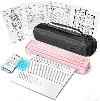 D90E Inkless Portable Thermal Printer with Case 1pack, Pink | Wireless Bluetooth Small Compact Mobile Printer for Travel/Office/School/Home, Compatible with iPhone, Tablet & Laptop