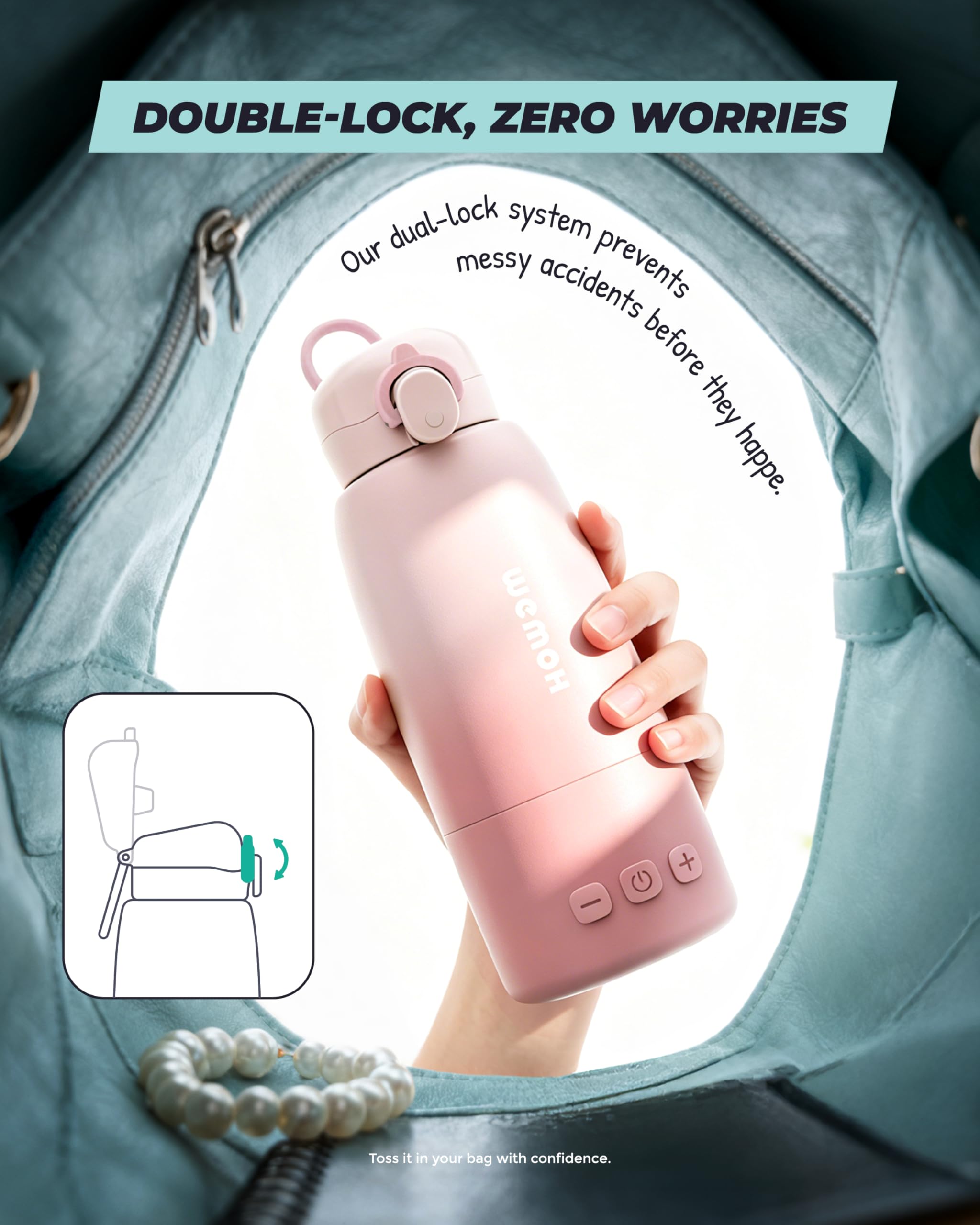 Calentador de biberones portátil para bebé con función de autolimpieza, calentamiento rápido de 100 W, control de temperatura preciso, capacidad de 450 ml, batería para 2 – 3 calentamientos de una