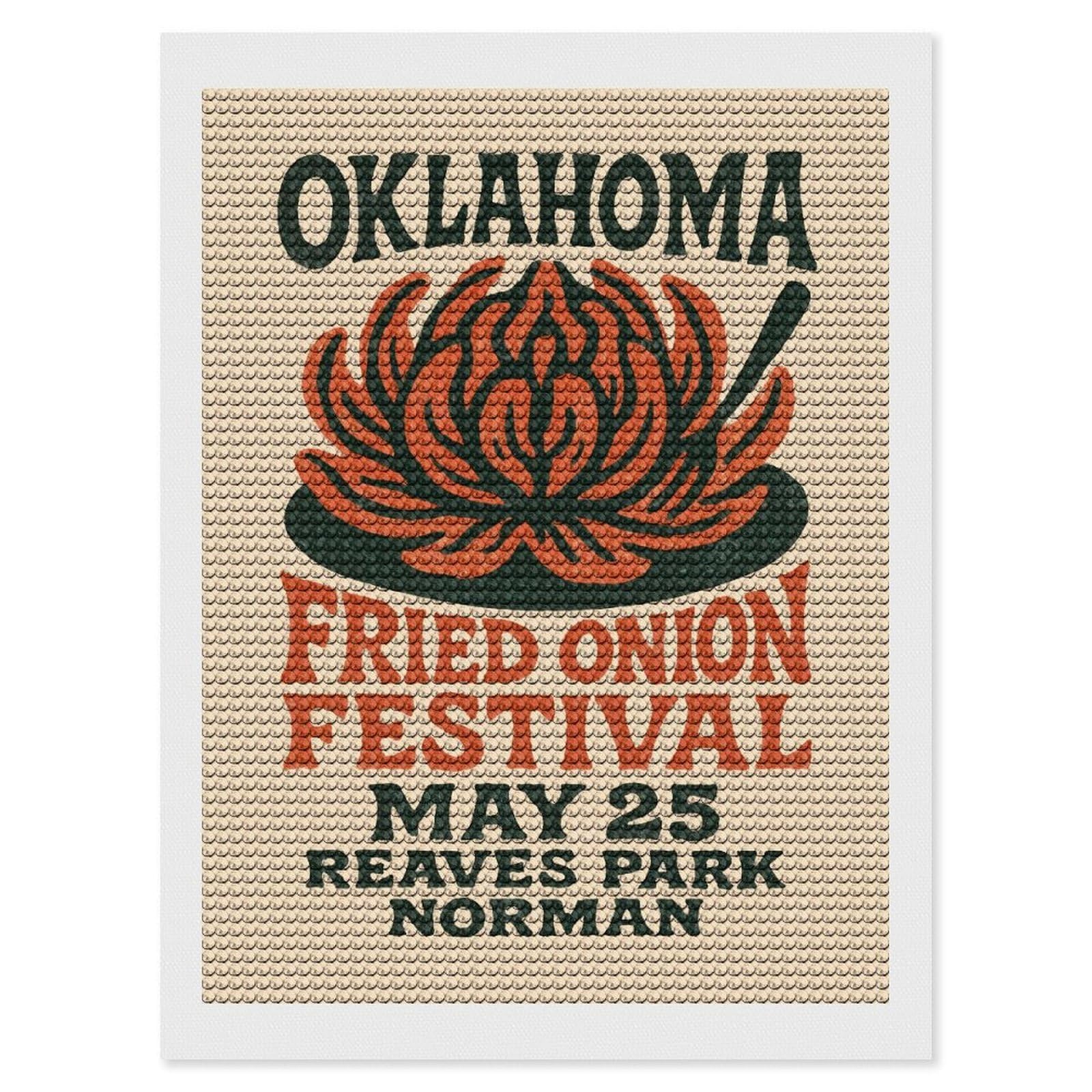 Junmoney Oklahoma Fried Onion Festival Diamond Art Canvas 12"x16", Easy Handmade Project, Complete Accessories, Bedroom Decor, Birthday Gift