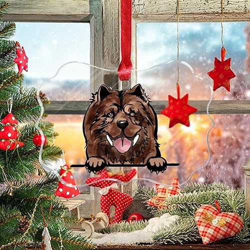 Miniatura 8 de WoGuangis Chow Chow - Adornos acrílicos novedosos para regalo de Navidad, regalo para dueño de perro, árbol de Navidad, adornos colgantes de