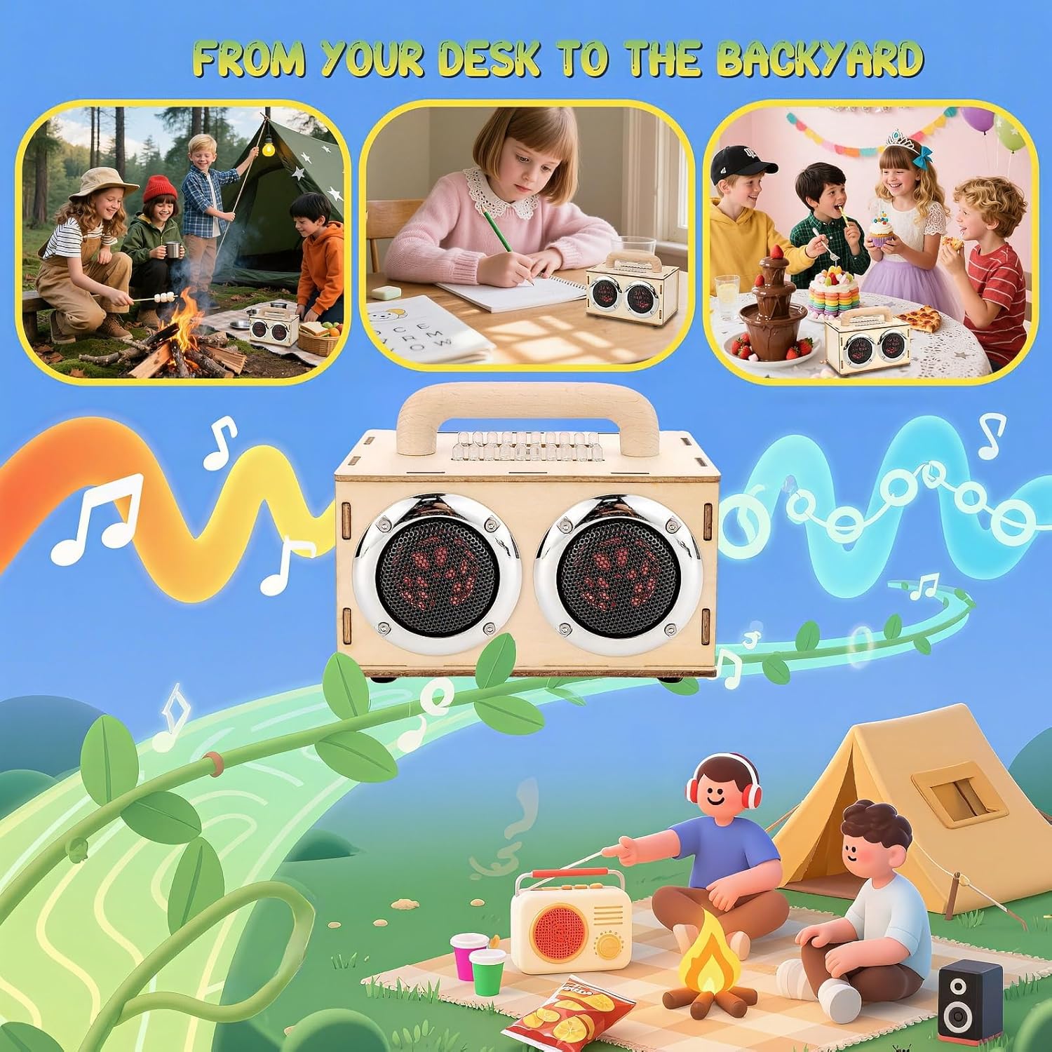 DIY Bluetooth Speaker Kit to Build Your Own - STEM Projects for Kids Ages 8-12 & Adults, No Soldering with LED Lights, Portable Wooden Speaker, Science Experiment & Birthday Gift 8 9 10 11