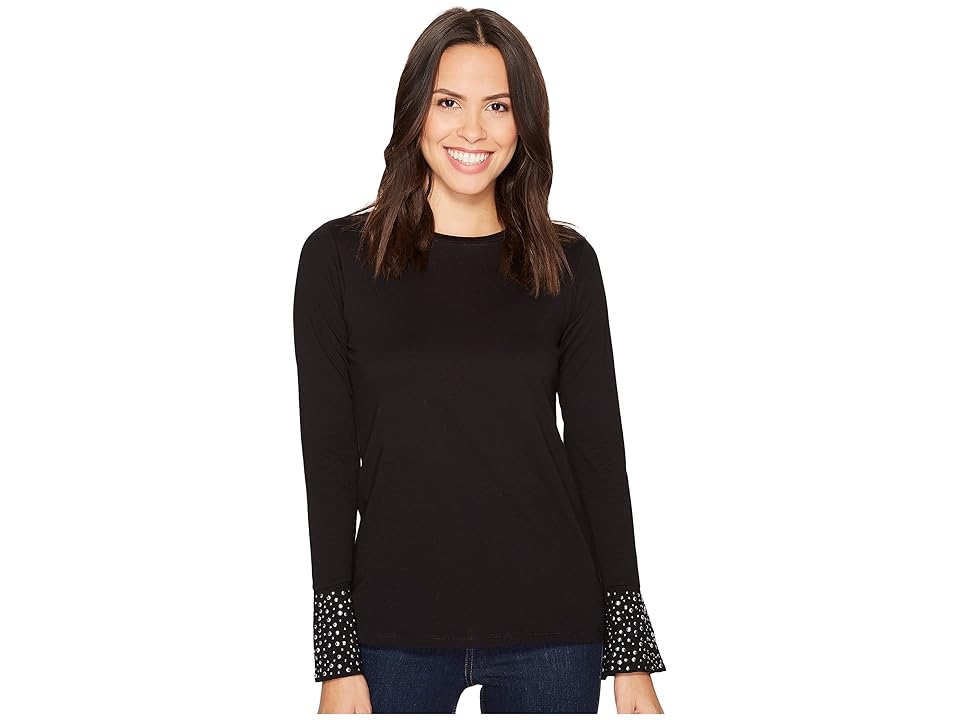 

MICHAEL Michael Kors Flare Cuff Long Sleeve Stud Top (Black) Women's Clothing
